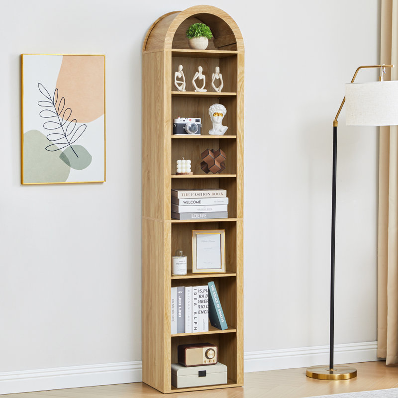 70" Arched Narrow Bookcase, 8-Tier Open Bookshelf, Yellow