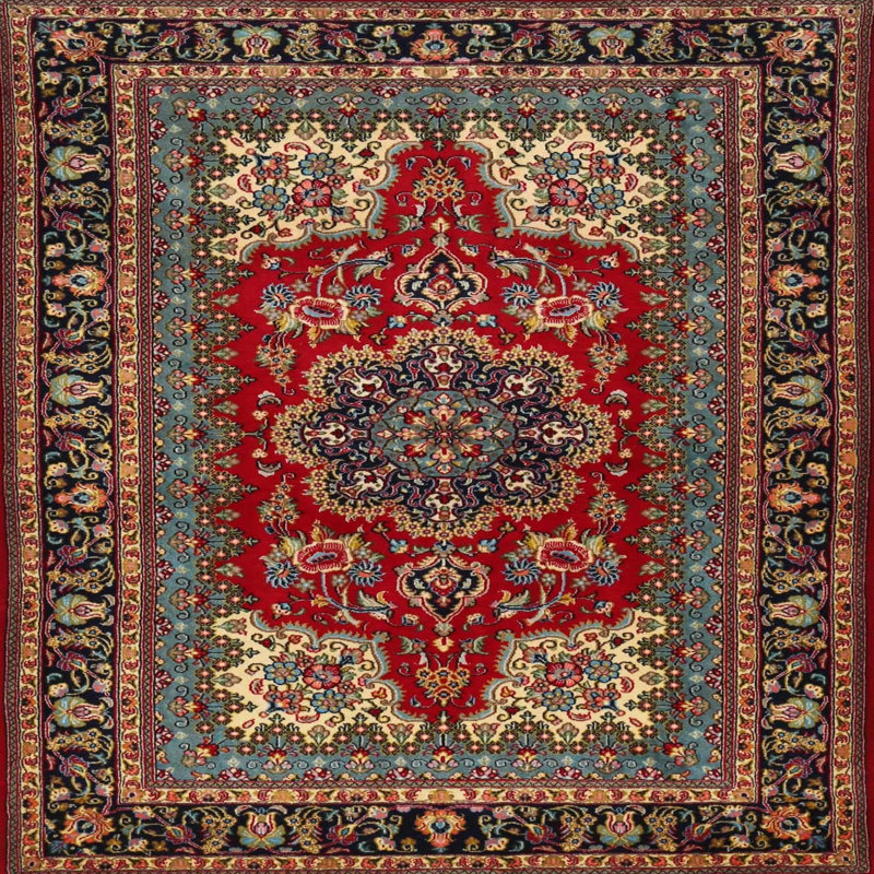 Tapis traditionnel rouge / brun Eriksson, Carré 7 pi