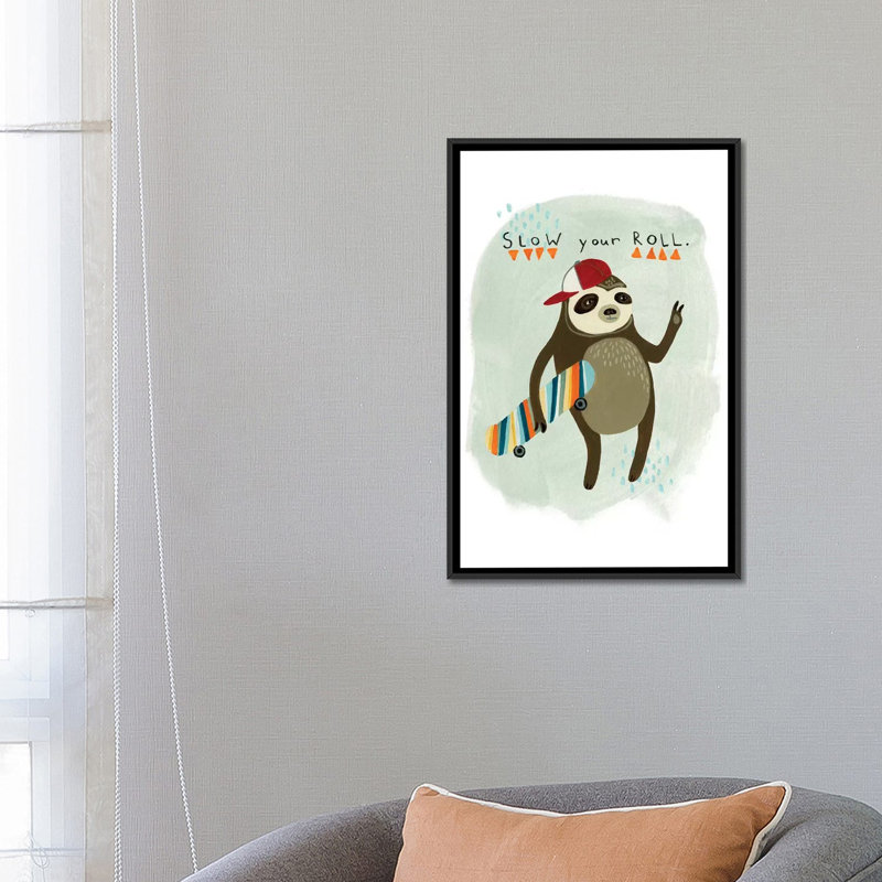 « hipster sloth i », impression sur toile tendue, H 26 po x l 18 po x P 1,5 po, Toile avec cadre noir, Pas de tapis