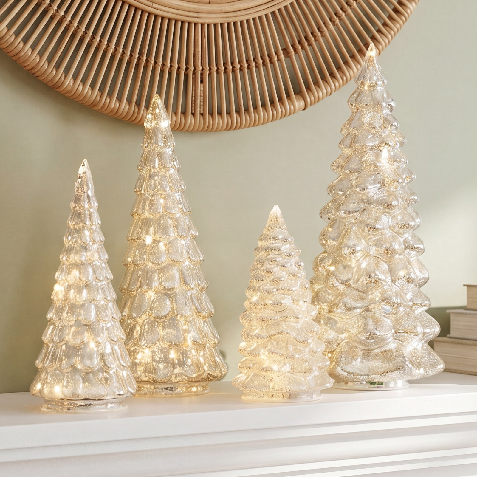 4-Piece Lighted Glass Tabletop Tree Set
