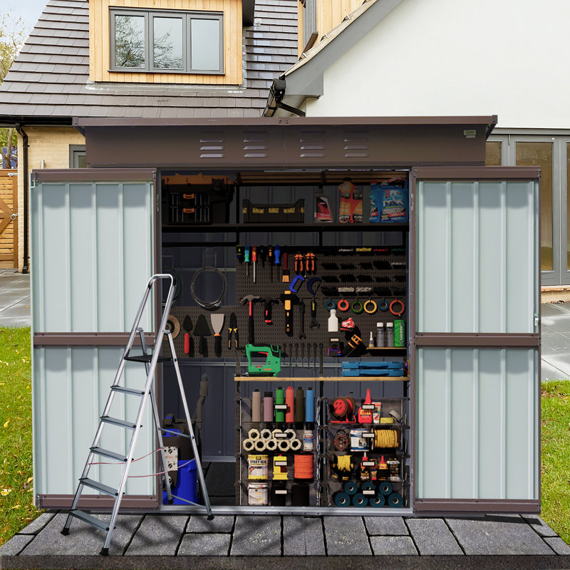 6.26 ft. W x 4.51 ft. D Metal Portable Storage Shed, Dark Brown