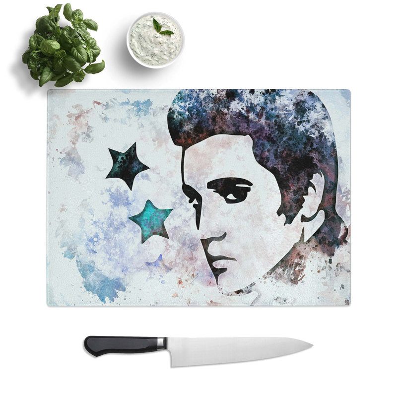 Glass Elvis Presley Stars in Abstract Chopping Board, 28.5 cm W x 20 cm L