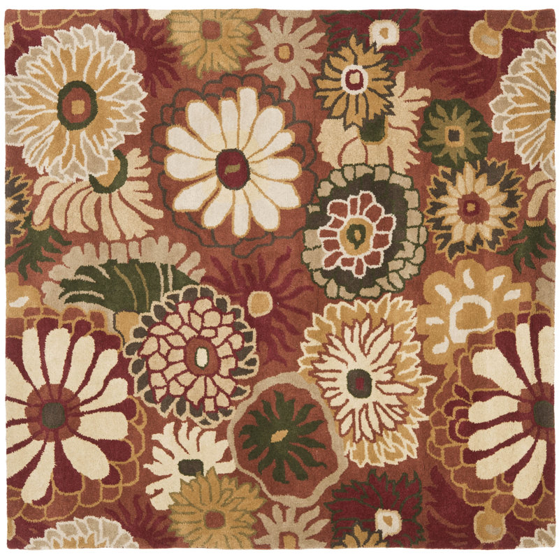 Tapis floral en laine touffeté à la main Arber, Carré 6 pi