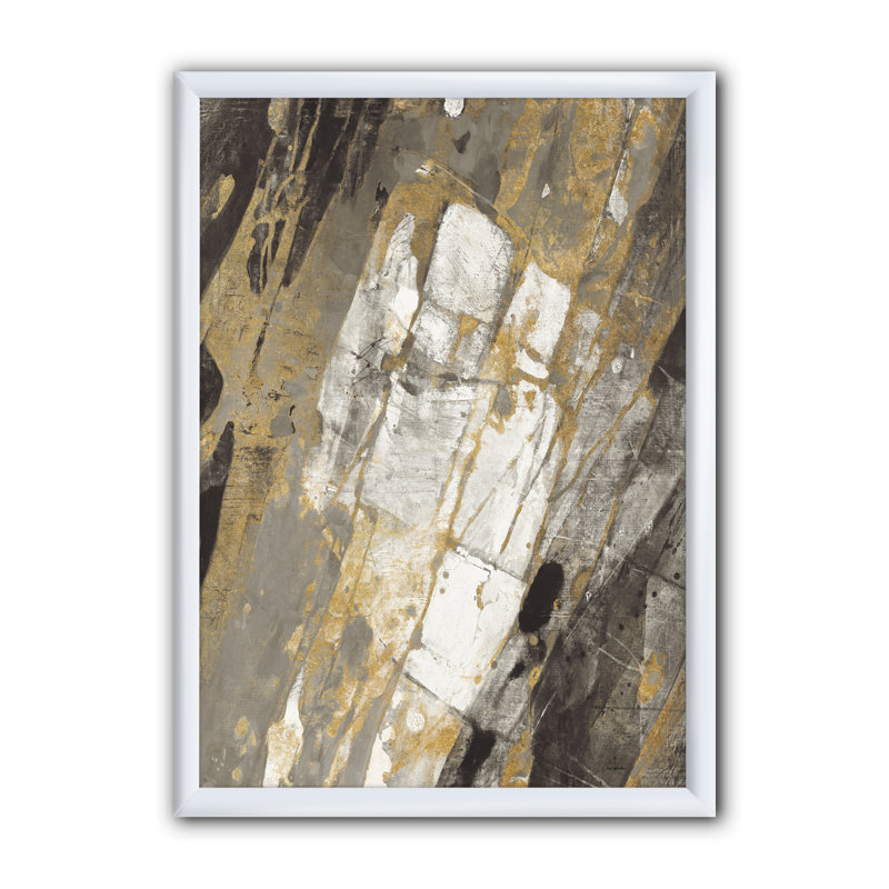 «Gold, Black and White Handpainted Abstract», reproduction sur toile encadrée, H 40 po x l 30 po x P 1,5 po, Cadre blanc