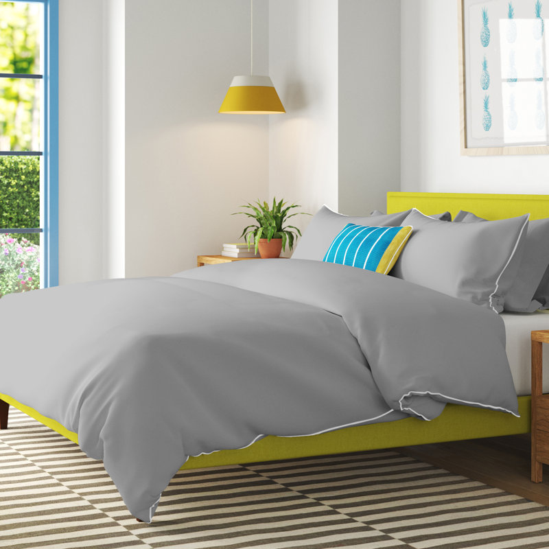 Cotton Solid Colour Duvet Cover Set with Pillowcases Included, Double Duvet Cover, Navy Blue