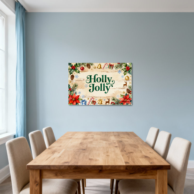 Motif de Noël houx de Noël avec pin et poinsettia, H 20 po x l 30 po