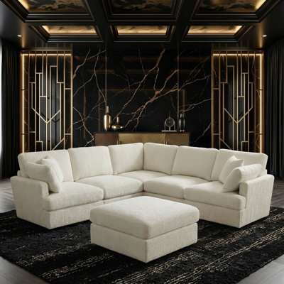 Canapé modulaire surdimensionné surdimensionné avec repose-pieds, canapé en chenille reconfigurable avec coussins décoratifs