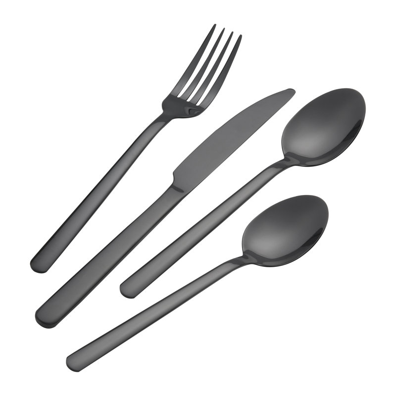  Ebern Designs Coupar Stainless Steel 24 Piece Flatware Set - Service for 6 - Black