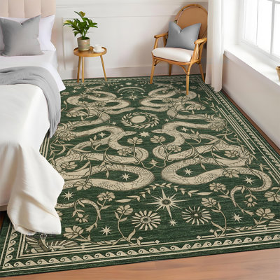 9x12 Area Rugs for Living Room Vintage Gothic Snake Rug with Non Slip Backing, Non Shedding Low Pile Washable Rug Stain Resistant Foldable Mats for Dining Room, Bedroom, Office