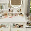 Meuble-lavabo moderne blanc avec miroir et tablettes - 5 tiroirs et plus, rangement spacieux à DEL blanc, éclairage 3 couleurs, rangement, mobilier de chambre à coucher