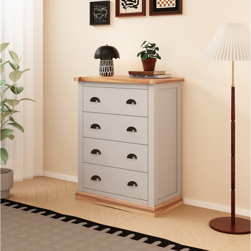 Quintin 70 cm W Chest of 4 Drawers, Grey/White, Brass