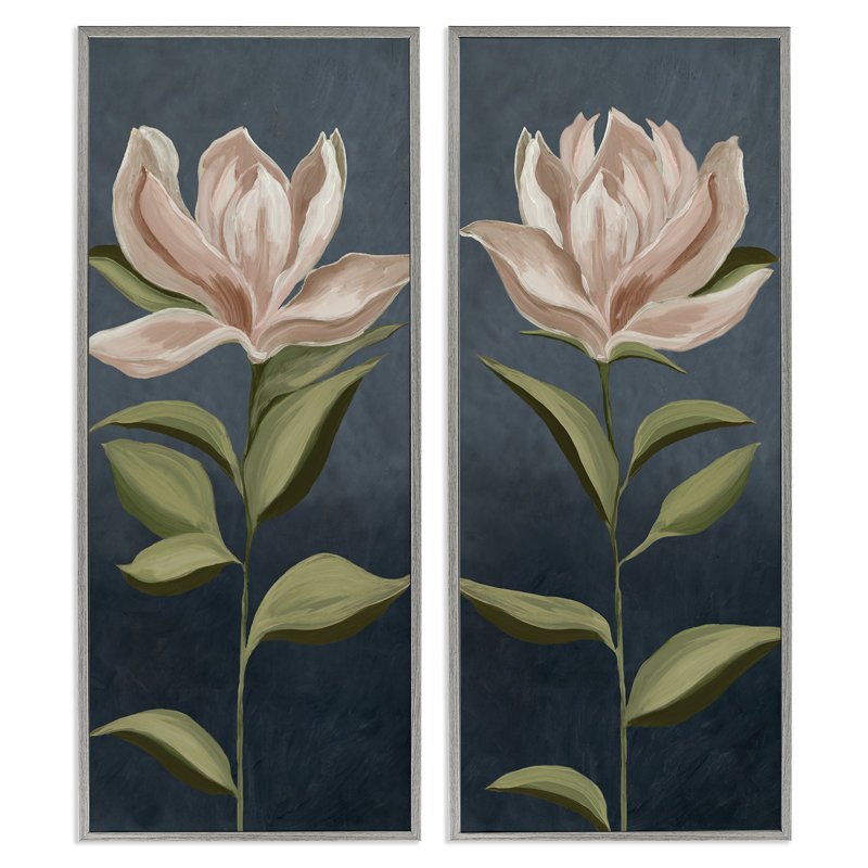  «Pink Petaled Blooms 2 PC», ensemble d'art giclée par Jacob Q, H 30 po x l 13 po, Estampe numérique Farmhouse