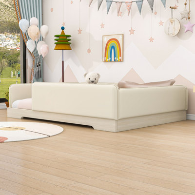 Upholstered Floor Bed with Removable Guardrails