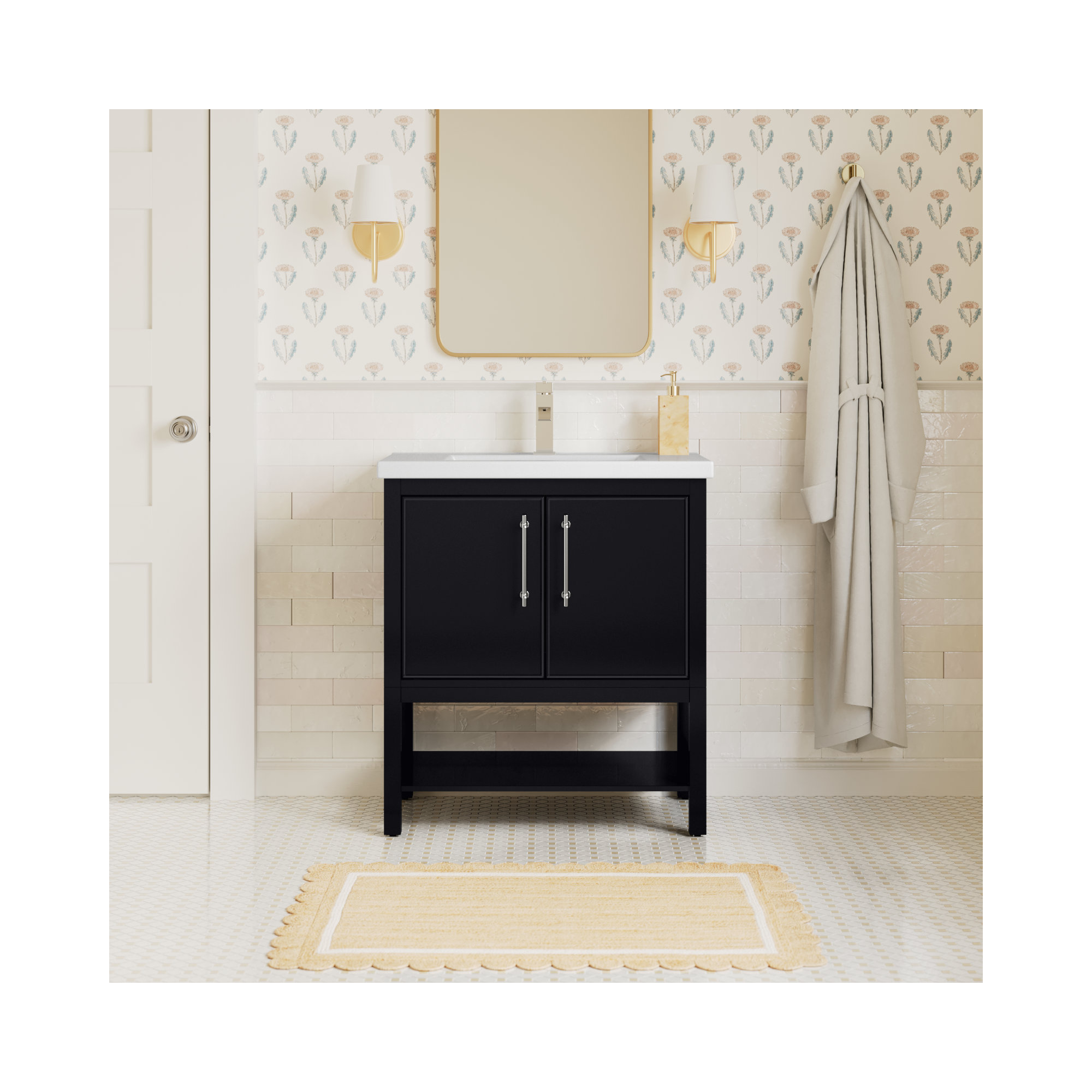 Jewell 30'' Single Bathroom Vanity, Black/Brushed Nickel