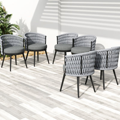 Chaises de salle à manger d'extérieur modernes et élégantes, en métal et corde avec coussins gris, idéales pour les balcons - chaise de patio, rembourrée et corde, facile à gérer