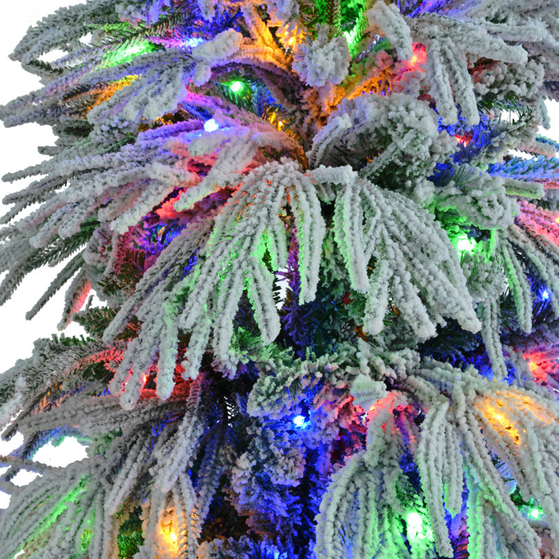 Arbre de Noël enneigé épinette 6 pi, arbre de Noël articulé artificiel avec 300 lumières DEL multicolores, 8 modes de clignotement et 790 pointes de branches de neige, décoration de bureau de vacances