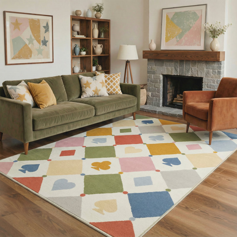 Tapis d'intérieur géométrique multicolore lavable à la machine avec envers antidérapant, Rectangulaire 8 pi x 10 pi