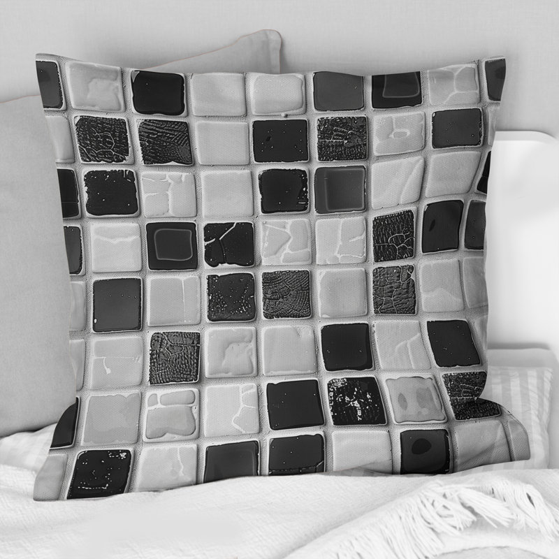 Coussin décoratif noir et blanc Mid-Century Mosaic Tiles II - Mid-Century, H 16 po x l 16 po