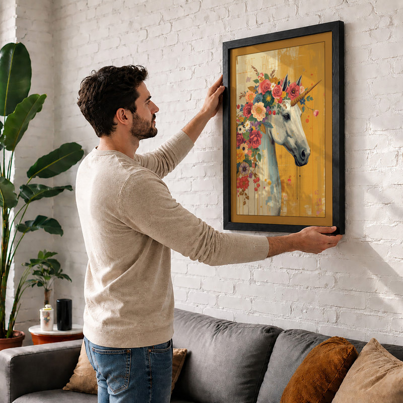 Crowned Horse with Blooms Boho - Framed Print, Oak, A4 - 29.7 x 21.0 cm
