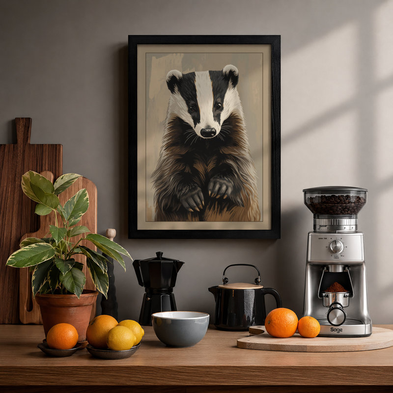 Badger Portrait Rustic - Framed Print, A3 - 42.0 x 29.7 cm, Black
