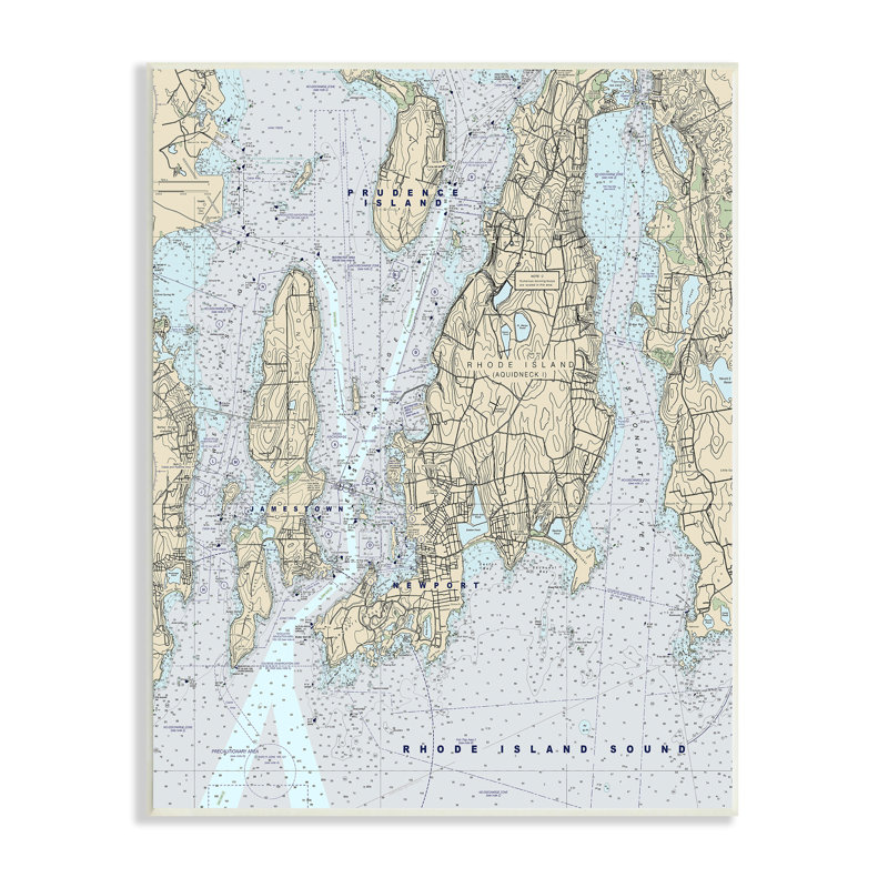 Carte du littoral du Rhode Island, Prerte Jamestown Newport par Daphne Polselli - impression, H 19 po x l 13 po