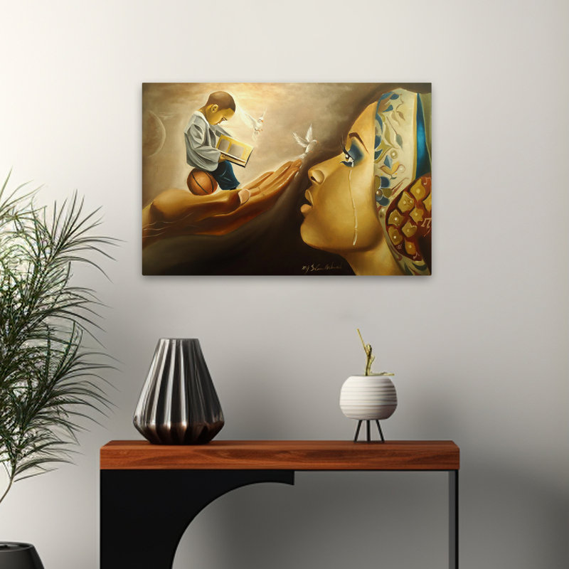 «Mother Behold Your Child» - art figuratif africain multicentrique, H 16 po x l 24 po