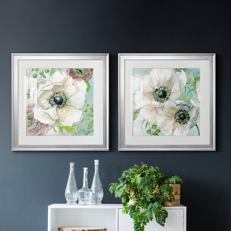 Asbury Garden Bloom I - ensemble de 2 reproductions d'art encadrées, H 22,5 po x l 45 po x P 1,5 po, Blanc