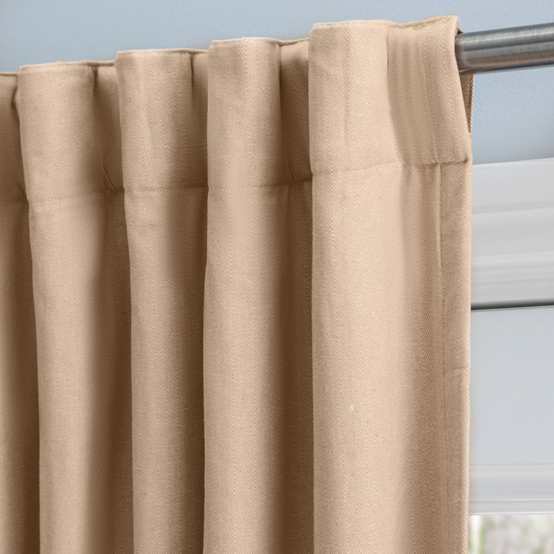Waubun 100% Sustainable Cotton Blend Chevron Texture Unlined Light Filtering Rod Pocket Panel, 48" W x 96" L, Natural