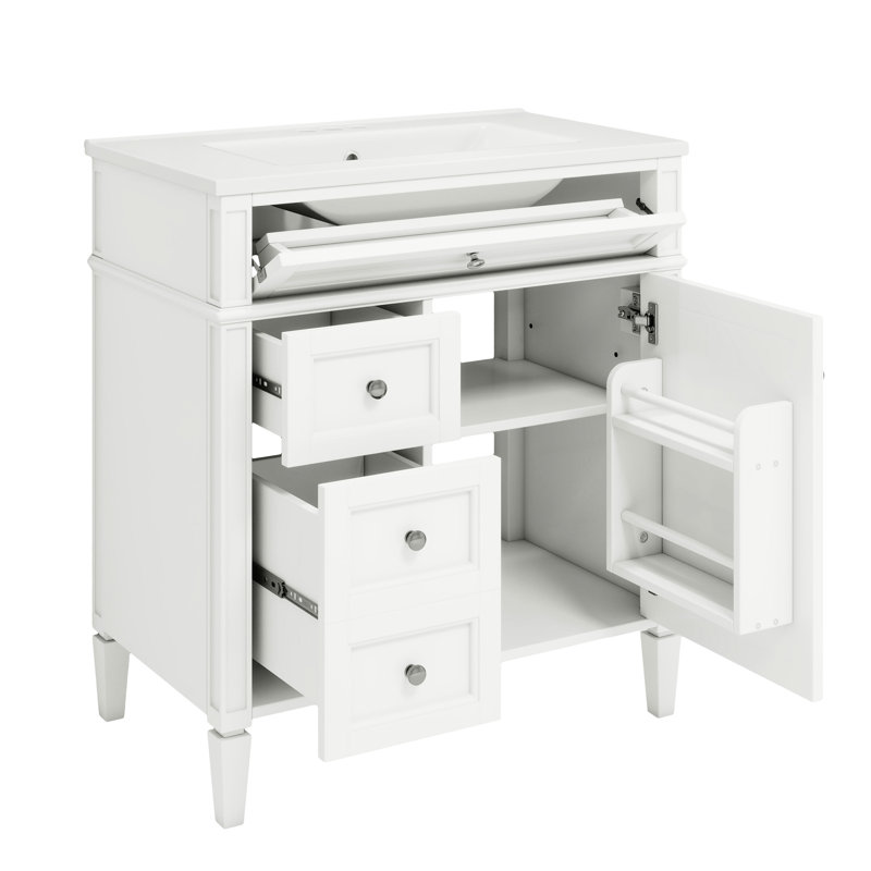 Meuble-lavabo de salle de bain 30 po, armoire contemporaine avec 2 tiroirs et espaces de rangement cachés, compartiment supplémentaire élégant, pour