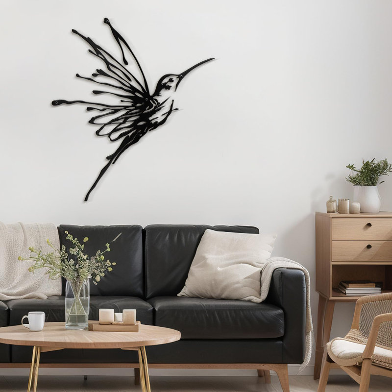Décoration murale en métal suspendue volante Humming Bird Animal, Noir, H 18 po x l 18 po x P 0,05 po