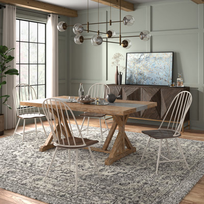 Stamant Rustic Pine Frame Concrete Veneer Top Dining Table And Two-Tone Spindle Chairs Set