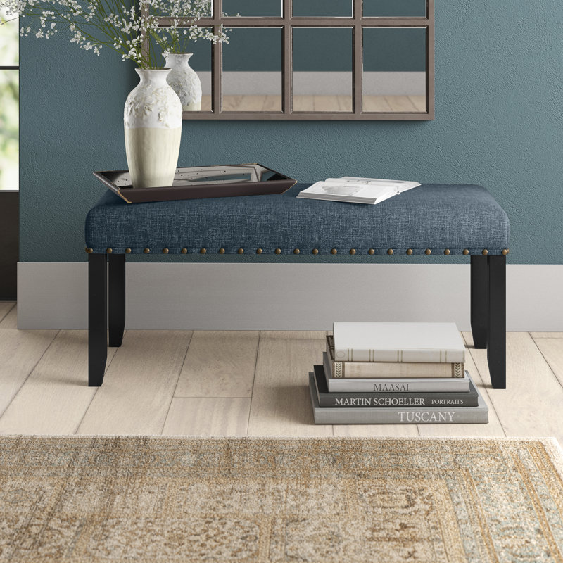 Fabric Dining Bench with Nailhead Trim, Blue