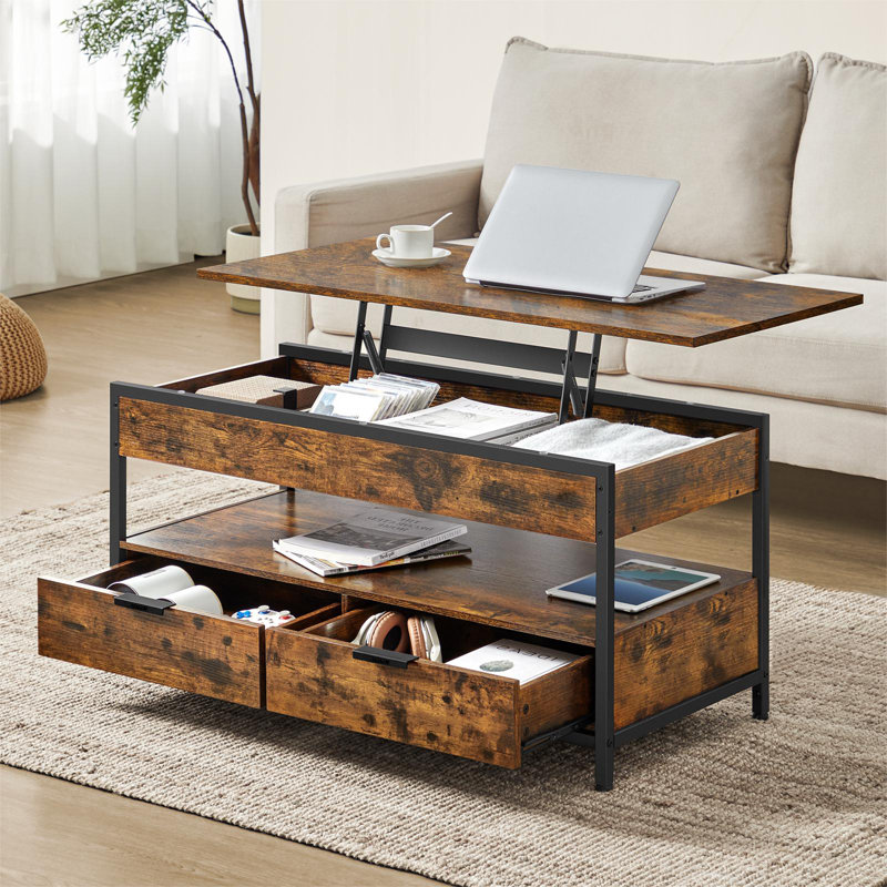 Lift Top Coffee Table with Storage Drawers, Brown