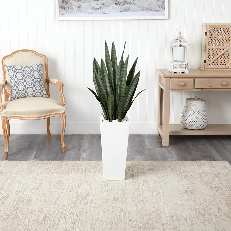 Emele 48'' Faux Sansevieria Plant in Stone Planter