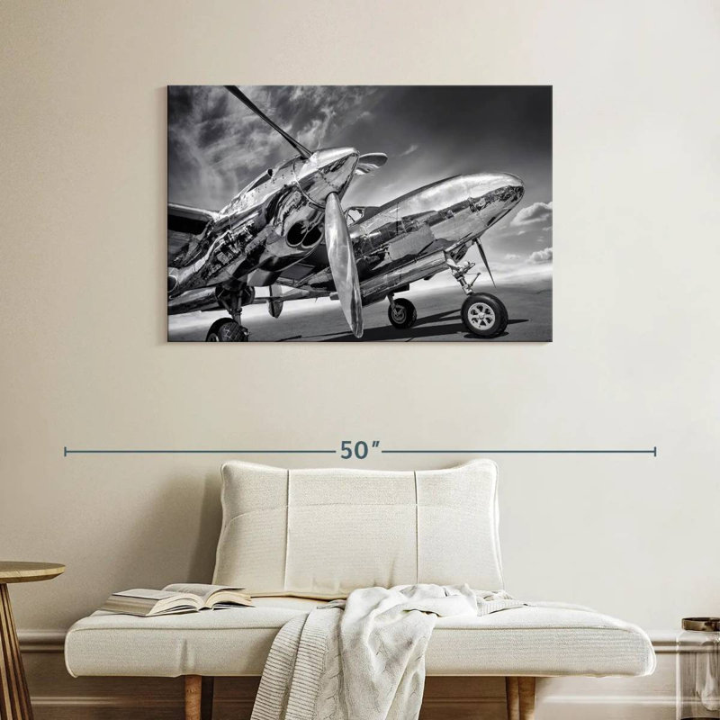 Mehar Monochrome Silver Plane, 26" H x 39" W
