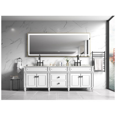 Miroir de salle de bain L 36 po H - brouillard, 3 lumières de couleur, fixation murale, à intensité variable, cristal poli brouillard de décoration intérieure, avec