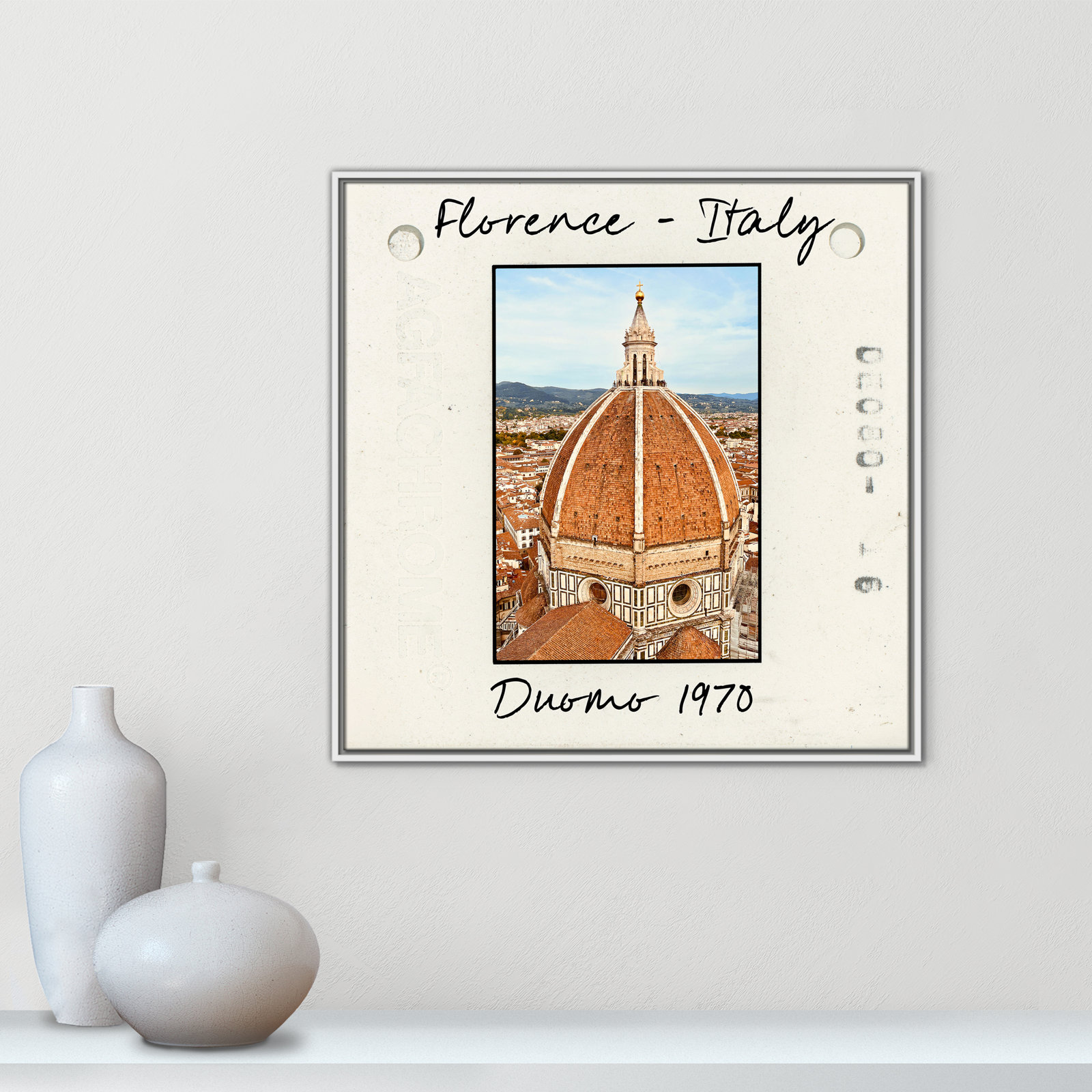 Travel Slide Collection "Florence, Italy - Duomo" Print, White Floater Framed Canvas, 31.5" H x 31.5" W x 2" D