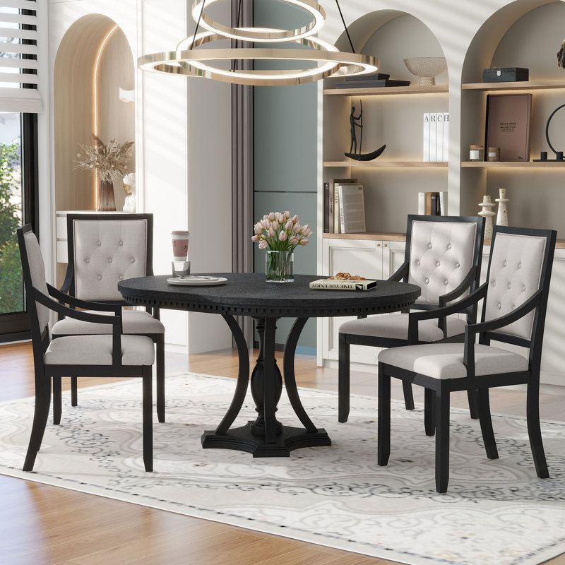 Ensemble de salle à manger 5 pièces Retro avec table ronde extensible et 4 chaises pour repas de famille élégants