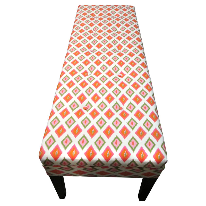 Upholstered Bench, Orange/ Geometric