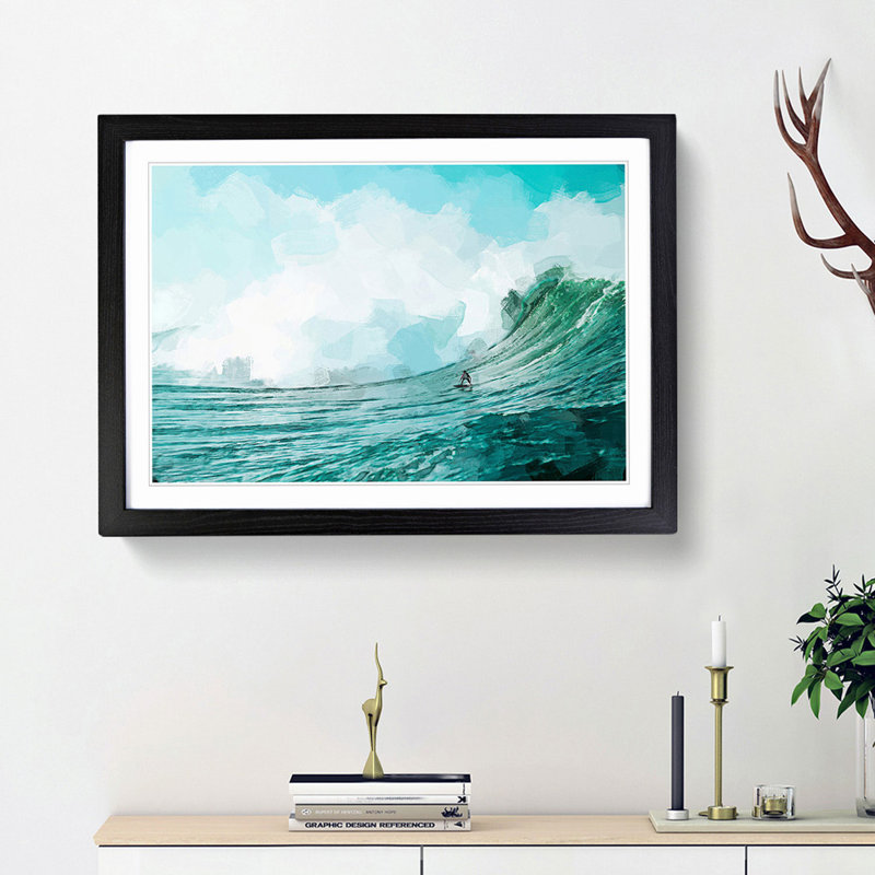 Surfing a Wave in Abstract - Picture Frame Graphic Art Print, 36cm H x 48cm W x 2cm D, Black Framed