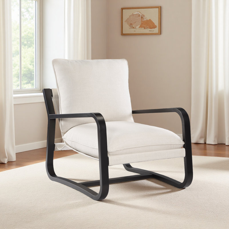 Chaise rembourrée en tissu avec structure en métal, Beige