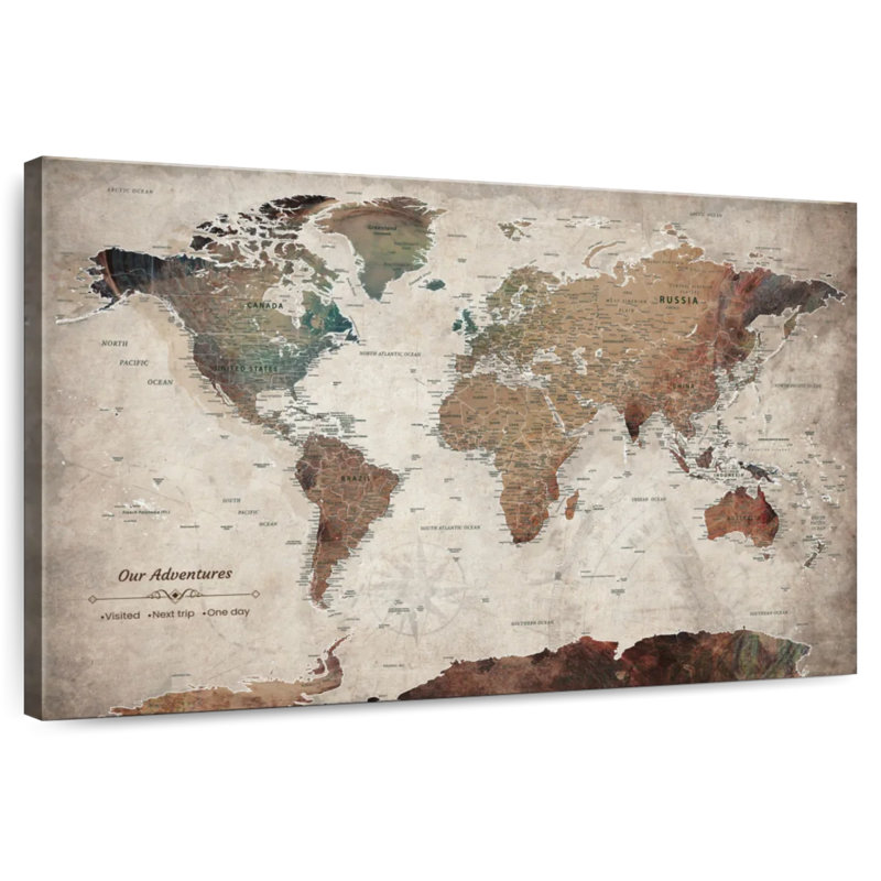 Our Adventures World Amrico avec punaise III, H 24 po x l 36 po