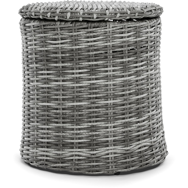 Gray Round Wicker Outdoor Side Table with Storage