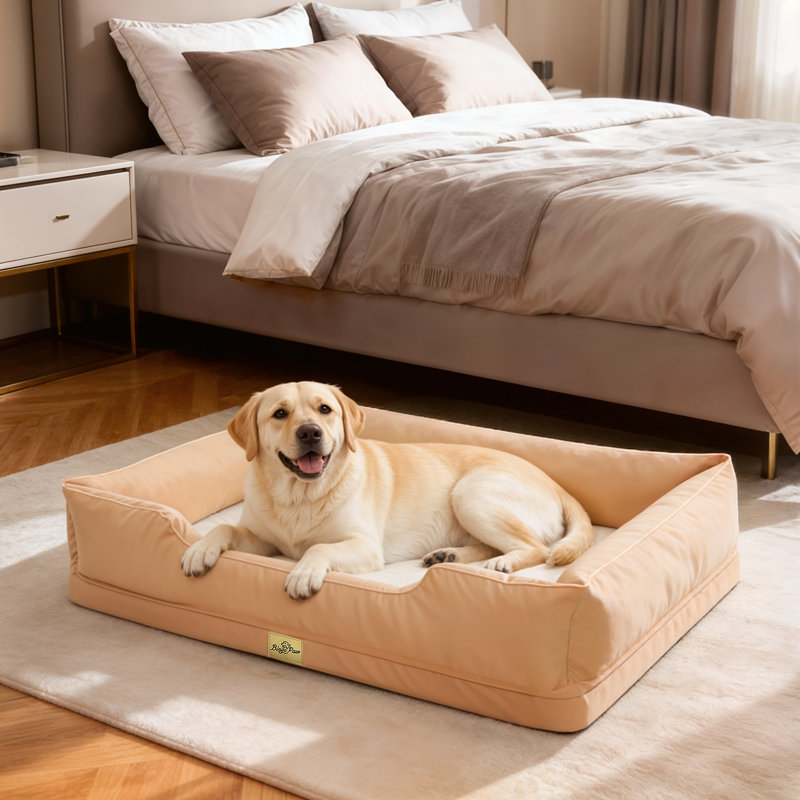 Orthopedic Dog Bed with Bolster , Beige, XL (21cm H x 105cm W x 75.5cm D)