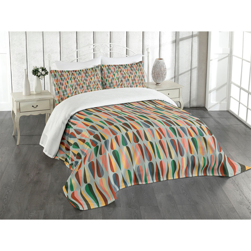 Queen White Multicolor Polyester Bedspread Set
