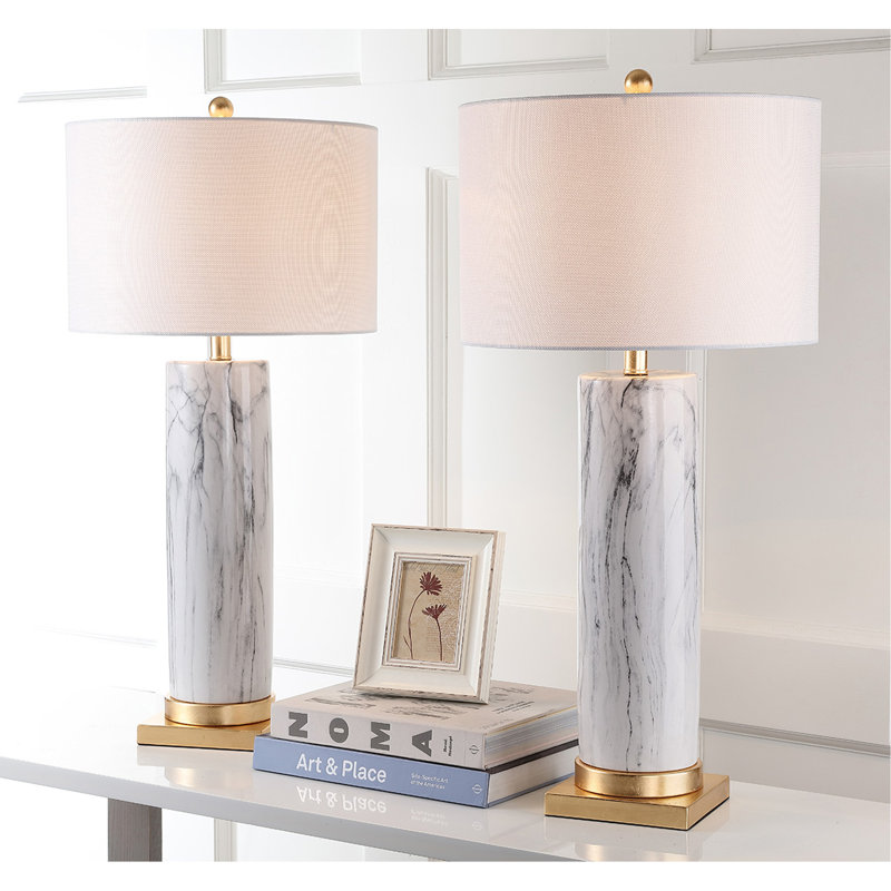 Set of 2 Faux Marble and Gold Table Lamps