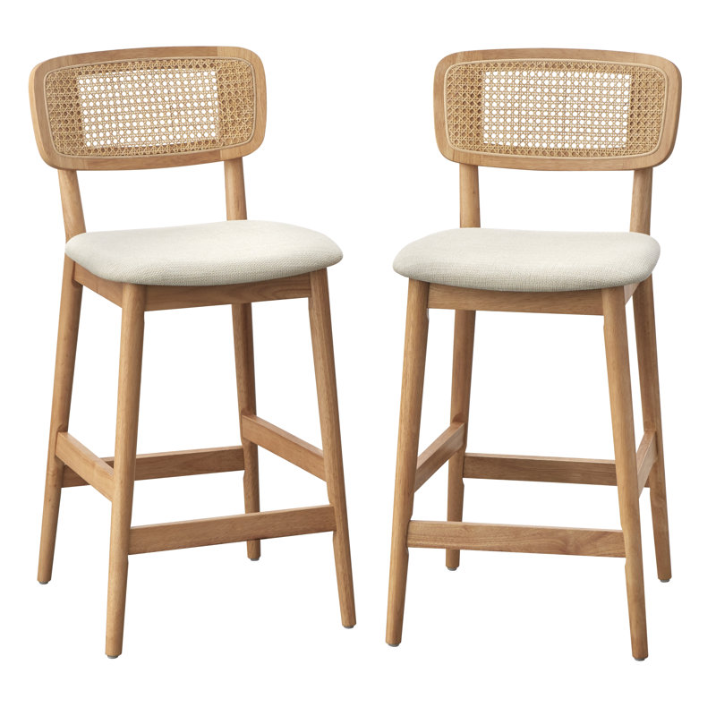 Comyns Solid Wood Counter Stool with Natural Cane Back (Set of 2)
