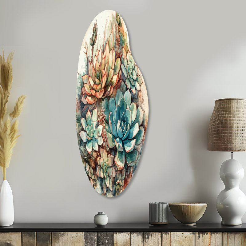 «Green Cactus Scenery II» - art mural asymétrique en forme de cactus, H 38 po x l 15 po