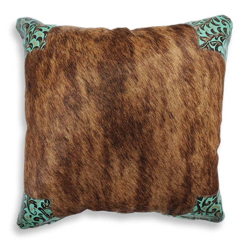 Cowhide & Leather Cushion Cover, 16"H x 16"W, Square