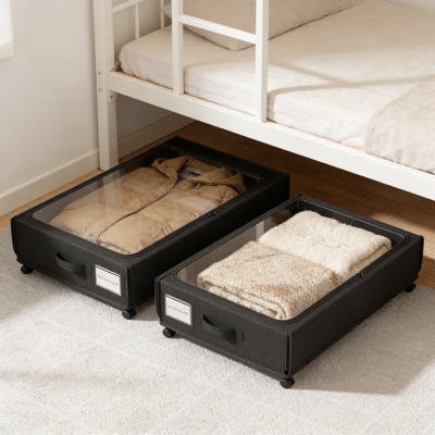Extra Long Under Bed Storage Organizer With Wheels And Lid, 66L Large Capacity Rolling Metal Drawer For Clothes, Shoes, Toys And Bedding